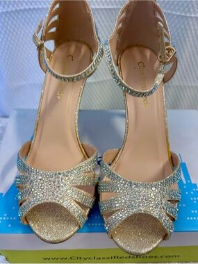 Classified Gold Glitter Rhinestone Strappy Sandals